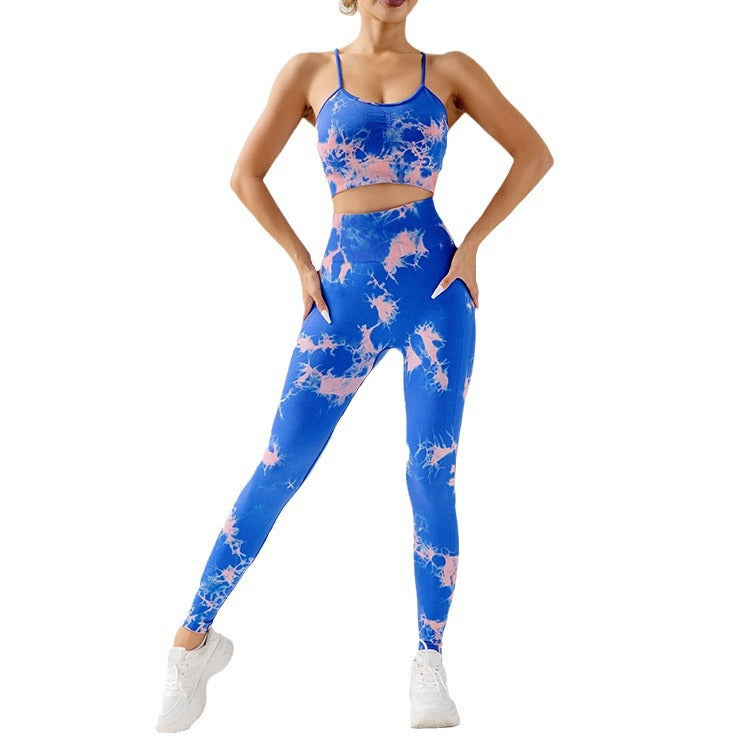 Seamless Tie Dye Knitted Yoga Set for Women High Waisted Butt Lifting Leggings with Padded Sports Bra for Comfort and Style