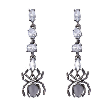Elegant Dark-Themed Halloween Spider Earrings with Alloy and Zircon Stone Accents – Perfect Gift for Women’s Festivities