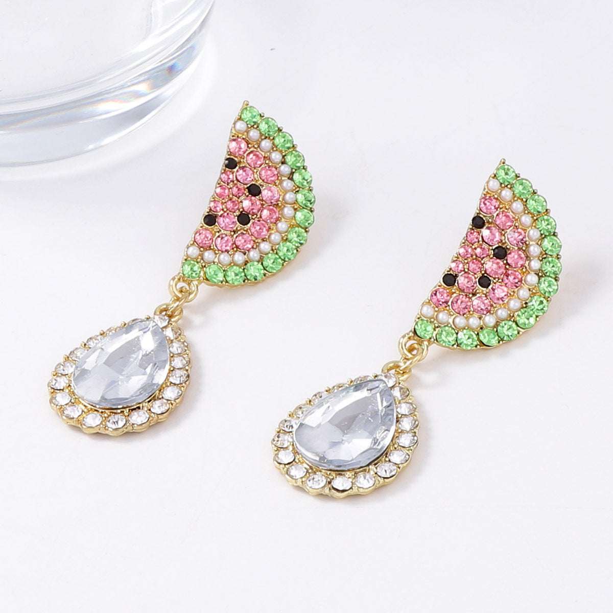 Stylish Minimalist Fruit-Inspired Alloy and Rhinestone Watermelon Slice Drop Earrings - Elegant, Versatile, and Perfect for Any Occasion
