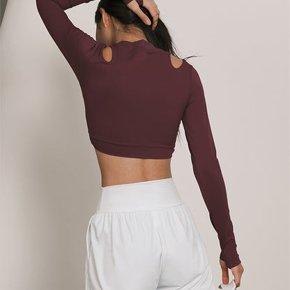 Hollow Out Long Sleeve Yoga Top with Twist Detail and Built In Bra for Enhanced Comfort and Support