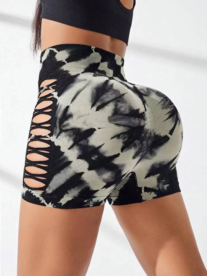 Seamless Gradient Tie Dye Yoga Shorts with Side Cutouts Peach Butt Enhancing Gym Shorts for Women for Workouts and Everyday Fitness