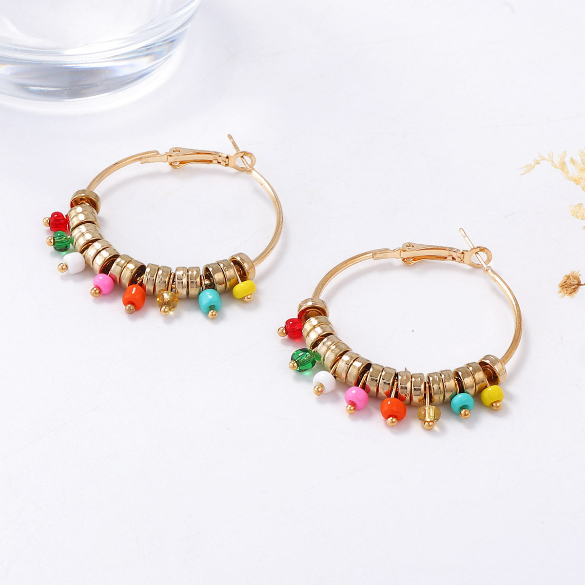 Bohemian-Inspired Statement Earrings: Unique Round Beaded Alloy Geometric Drop Earrings for Women - Trendy Thai Design