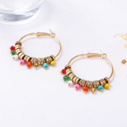 Bohemian-Inspired Statement Earrings: Unique Round Beaded Alloy Geometric Drop Earrings for Women - Trendy Thai Design