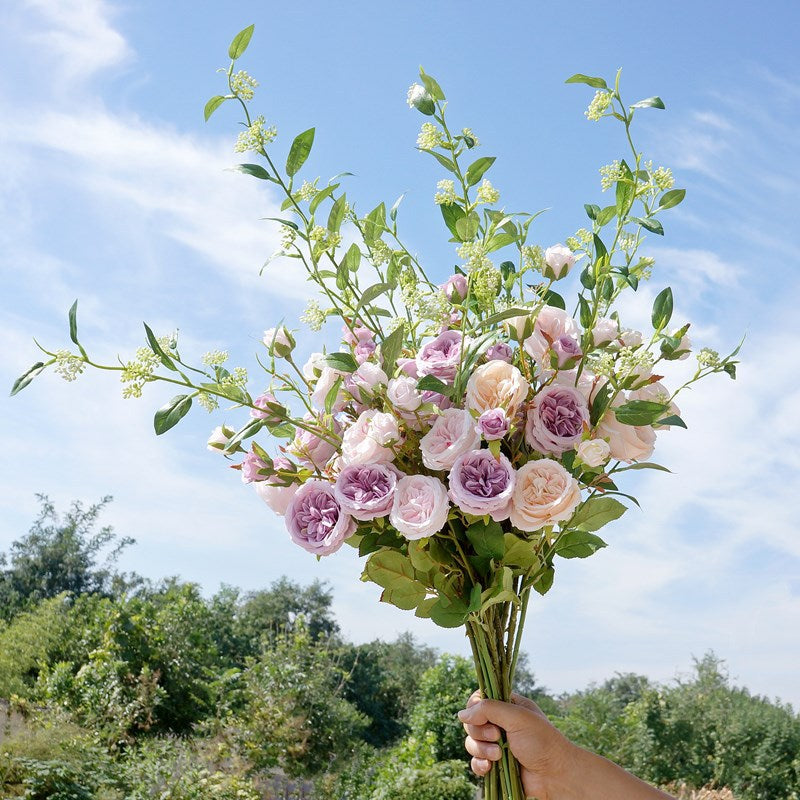 Realistic Austin Rose Stem with 6 Heads - Perfect for Weddings, Home Décor, Photography Props, and Elegant Floral Arrangements