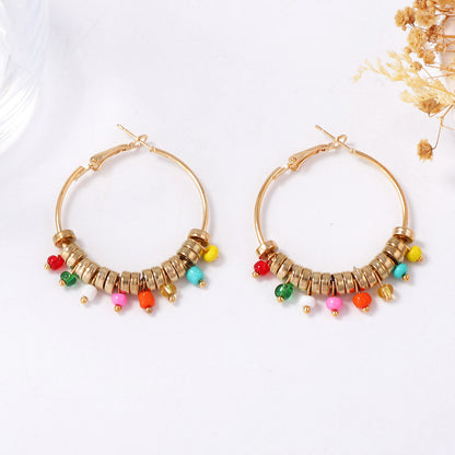 Bohemian-Inspired Statement Earrings: Unique Round Beaded Alloy Geometric Drop Earrings for Women - Trendy Thai Design