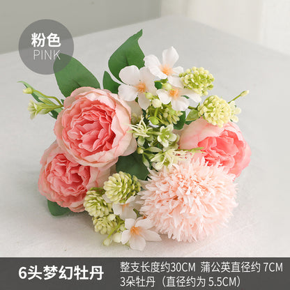 Elegant Hanfu-Inspired Floral Hairpin Decoration - Stunning Faux Floral Arrangement with 6 Headed Dreamy Peonies for Your Living Room or Dining Table