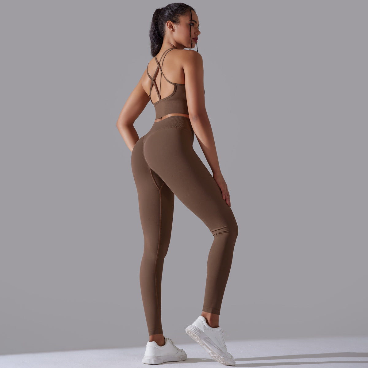 High Waisted Peach Butt Lifting Leggings and Sports Bra Set Ideal for Yoga Running and Gym Workouts