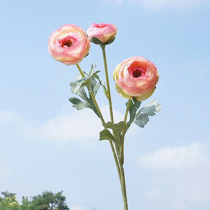 Realistic Faux Peony and Ranunculus Flower Stem - 3-Headed Soft Bloom for Home Décor, Weddings, Hotels, and Photography