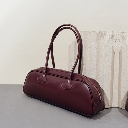 Chic Korean Style Vintage Bowling Bag Versatile Genuine Leather Shoulder and Underarm Bag with Spacious Capacity for Every Occasion