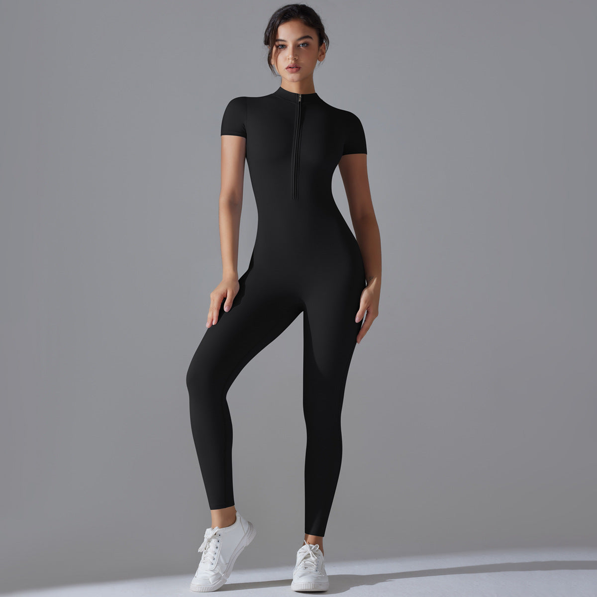 Open Collar Zippered Short Sleeve Bodysuit for Women for Dance Fitness and Yoga Form Fitting Activewear for Comfort and Performance