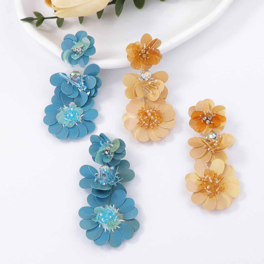Bohemian Chic Luxury Statement Sequin Flower Drop Earrings – Unique and Versatile Jewelry for Women