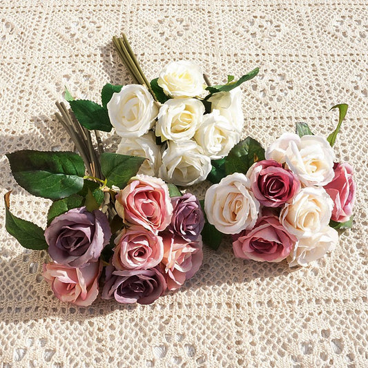 Stunning Miniature 7-Head Faux Rose Bouquet - Perfect for Weddings, Photography, and Home Décor