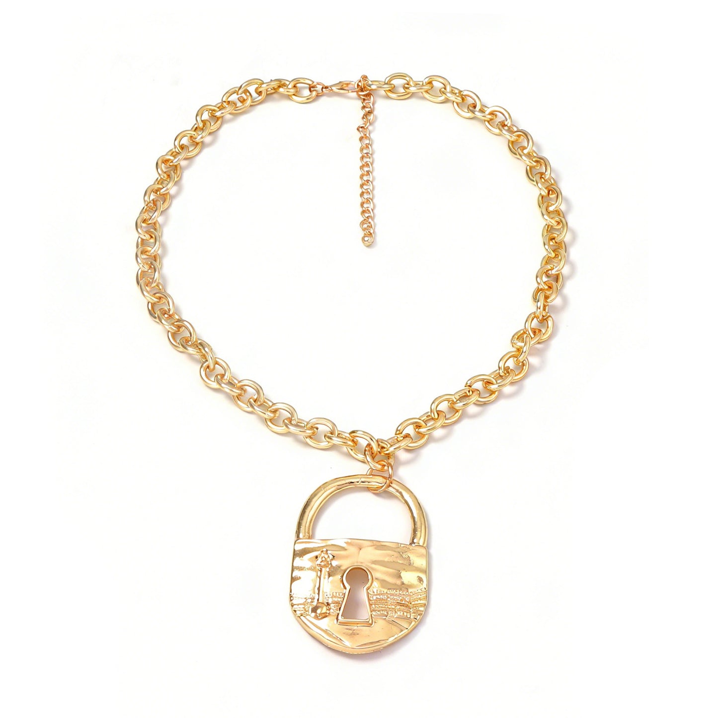 Chic Luxury Casual Minimalist Exaggerated Alloy Key Lock Pendant Chain Necklace – Elevate Your Style with Unique Fashion Statement Accessories