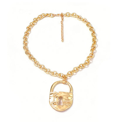 Chic Luxury Casual Minimalist Exaggerated Alloy Key Lock Pendant Chain Necklace – Elevate Your Style with Unique Fashion Statement Accessories