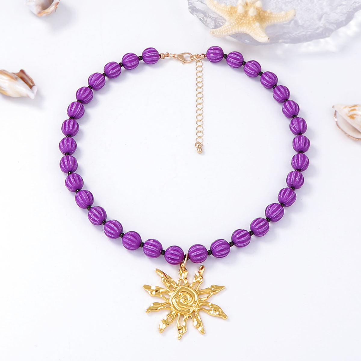 Stylish Minimalist Alloy Sunflower Pendant Necklace with Beads - Perfect Everyday Jewelry for Work and Casual Outfits