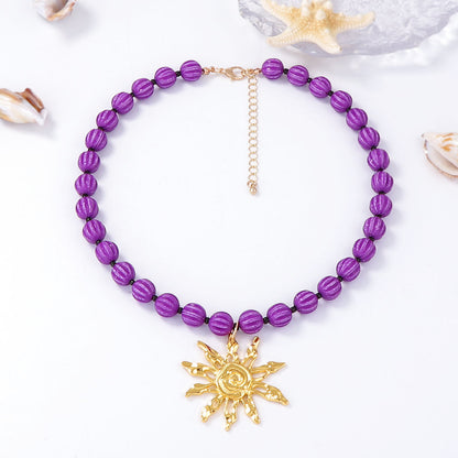 Stylish Minimalist Alloy Sunflower Pendant Necklace with Beads - Perfect Everyday Jewelry for Work and Casual Outfits