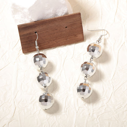 Trendy Geometric Disco Ball Beaded Dangle Earrings for Women - Hip Hop Sweet and Cool Tassel Design, Perfect for Any Occasion