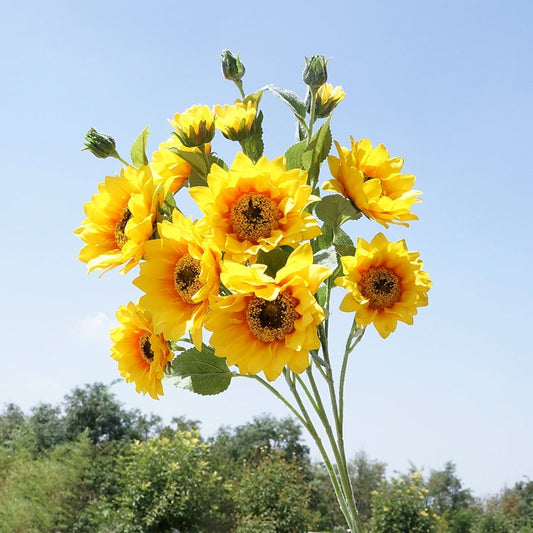 Artificial Sunflower Bouquet - 5-Head Realistic Faux Sunflowers for Home Décor, Weddings, and Photography Studio Arrangements