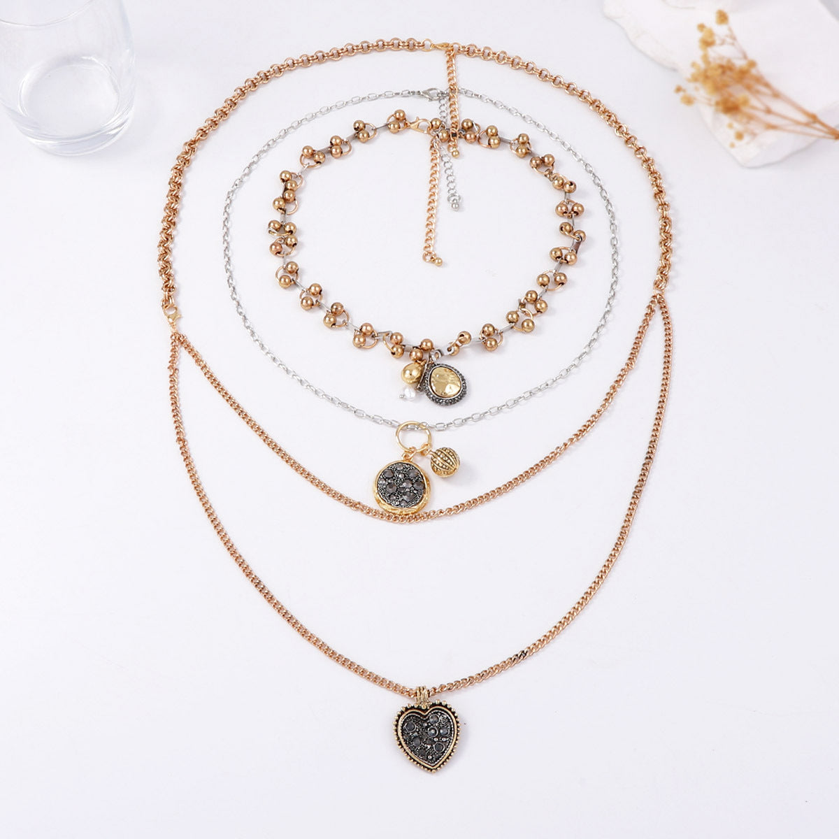 Chic and Luxurious Multi-Layered Geometric Pendant Chain Necklace – Unique Alloy Design for a Statement Look