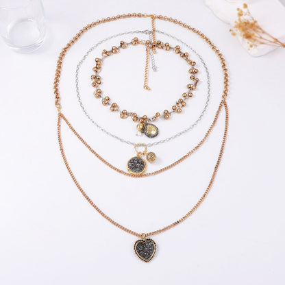 Chic and Luxurious Multi-Layered Geometric Pendant Chain Necklace – Unique Alloy Design for a Statement Look
