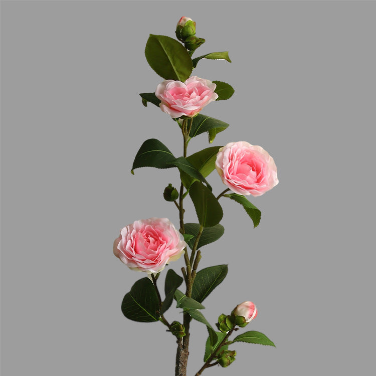 Elegant Multi-Head Faux Camellia Flower for Home Decor - Perfect for Living Room and Dining Table Centerpieces, Ideal for French Romantic Photography Props