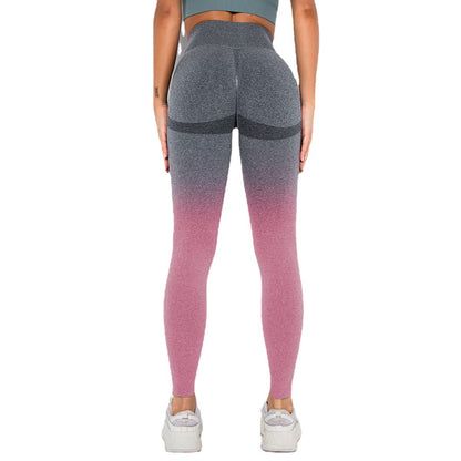 Seamless Gradient Color Yoga and Running Workout Leggings High Waisted Butt Lifting Quick Dry Activewear for Women