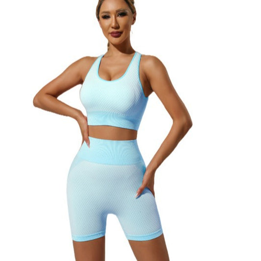 Seamless Textured Outdoor Sports Bra and High Waisted Stretch Shorts Set for Women for Yoga Running and Training