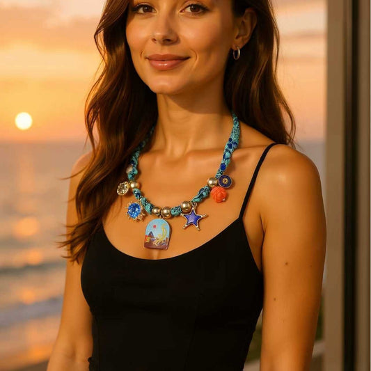 Chic Minimalist Colorful Fabric Alloy Knot Design Geometric Drop Oil Pendant Necklace – Unique, Eye-Catching Fashion Accessory for Every Occasion