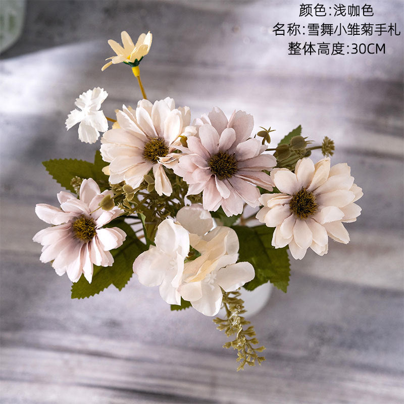 Elegant Faux Flower Bouquet - Snow Dance Mini Daisy & Rose Handheld Floral Arrangement for Home Décor | Perfect for Weddings and Events - Model MW55508