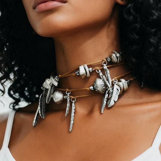 Unique Multi-Layer Braided Rope Alloy Leaf Feather Pendant Necklace - Versatile Everyday Wear for Stylish Women - Perfect for Work, Casual Outings, and Special Occasions