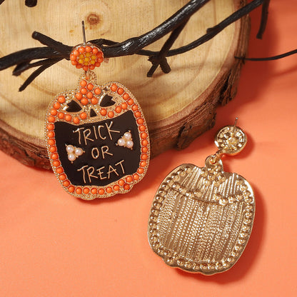 Creative Halloween-Inspired Cartoon Owl Letter Beaded Alloy Earrings - Stylish and Versatile Accompanying Accessory for Any Outfit!