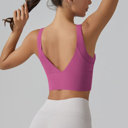 Yoga Bra with Fixed Integrated Cup and V Back Design High Support Sports Tank for Intense Workouts and Fitness