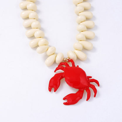 Stylish Summer Ocean-Inspired Water Drop Bead Alloy Crab Pendant Necklace for Women – Versatile and Unique Statement Piece