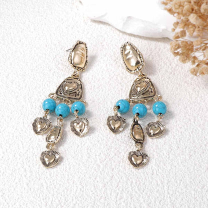 Chic Vintage Western-Inspired Irregular 3D Heart Tassel Earrings - Unique Distressed Design for Every Occasion