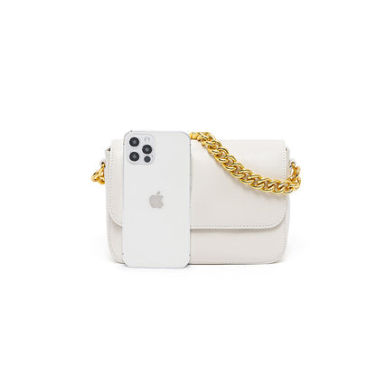 Small Chain Link Top Handle Tote Bag Versatile Shoulder Crossbody Bag Made of Genuine Waxed Cowhide Leather for Women