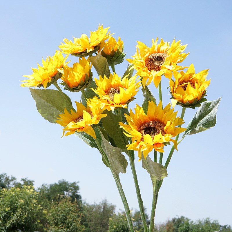 Vibrant Sunflower Artificial Flowers - Realistic 3-Head Faux Floral Decor for Home, Weddings, and Events