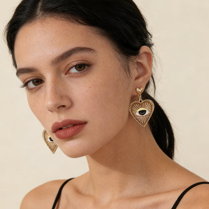 Exaggerated Alloy Dripping Oil Deep Red Heart Shaped Evil Eye Earrings for Women with Unique Textured Design – Perfect for Halloween and Beyond
