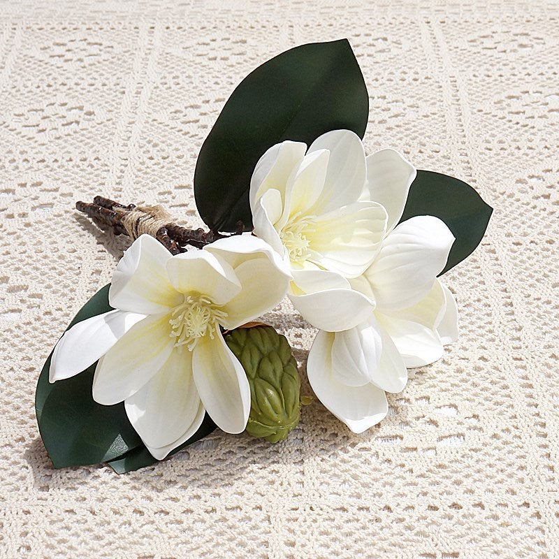 Elegant Hand-Painted Classic 4-Stem Artificial Magnolia Flowers - Perfect for Home Décor, Hotels, Weddings, and Photography - Realistic Floral Arrangement for Lasting Beauty