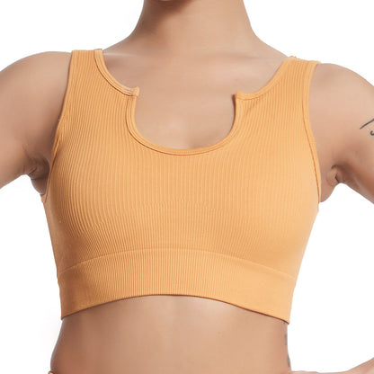 Seamless Yoga Tank Top for Women UV Protection High Elasticity Shockproof Fitness Sports Bra with Ribbed Design for Comfort