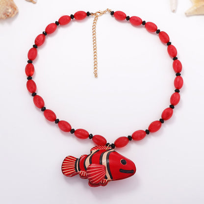 Summer Holiday Ocean-Inspired Alloy Dragon Scale Small Fish Pendant Necklace for Women - Versatile Beach Jewelry Perfect for Every Occasion