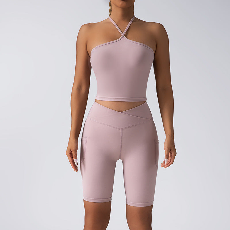 Seamless Yoga Set with Strapless Bustier and V Waist Design for Fitness Sports and Body Shaping