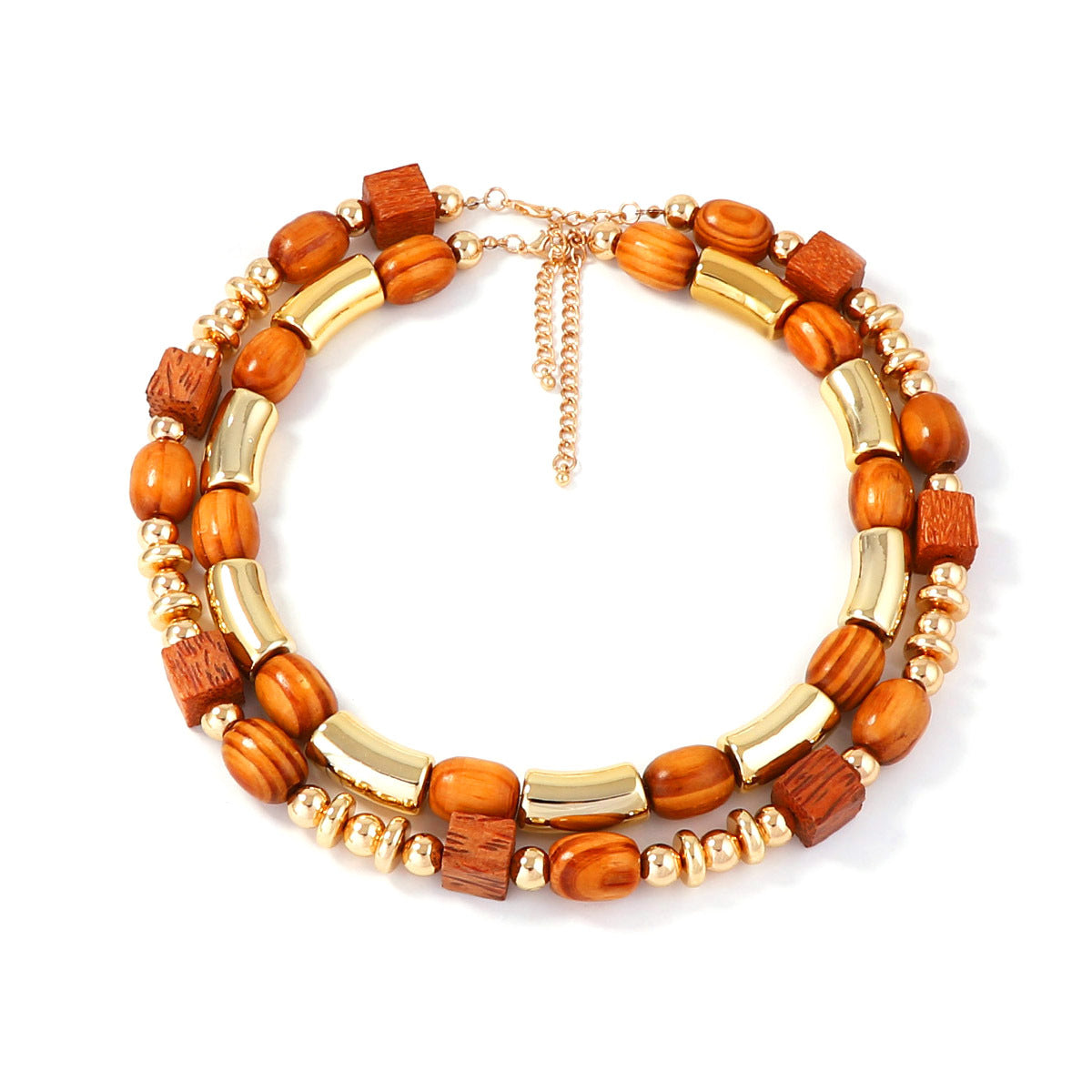 Chic Luxury Wood Beaded Multi-Layer Necklace & Bracelet for Women – Unique CCB Bamboo Joint Design, Perfect for Elegant Occasions