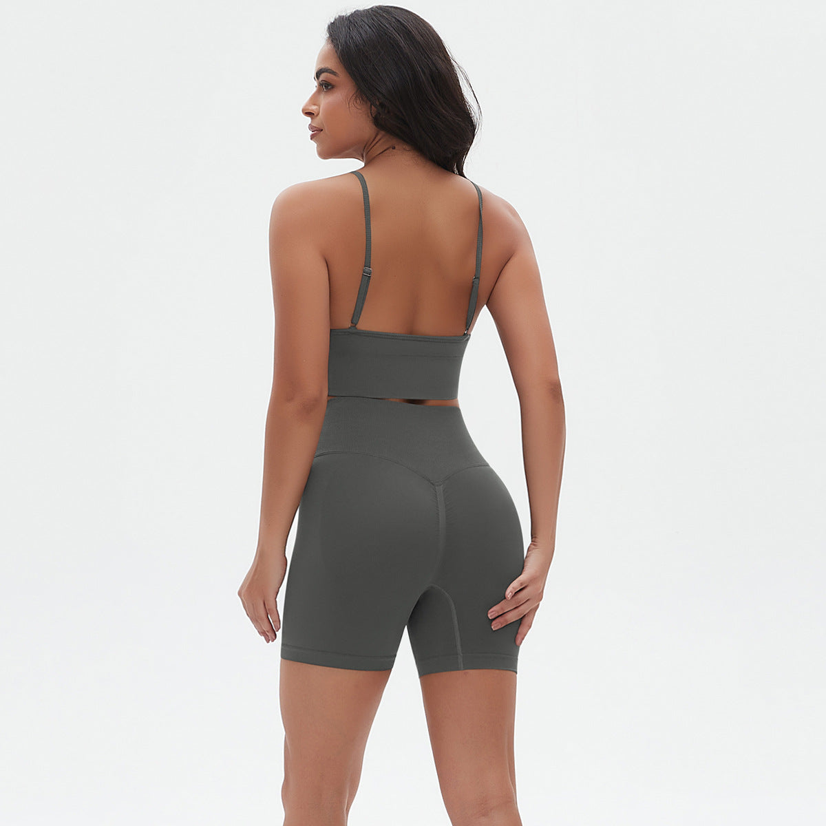 Seamless Yoga Outfit with Adjustable Straps Back Sports Bra and High Waisted Butt Lifting Compression Shorts Two Piece Set for Enhanced Workout Performance