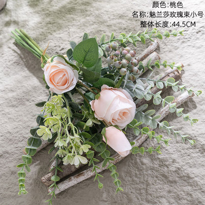 Stunning INS-Style Mira Rose Bouquet - Realistic Artificial Flowers for Home Décor and Wedding Celebrations - Perfect for Any Occasion (Model YC1052)