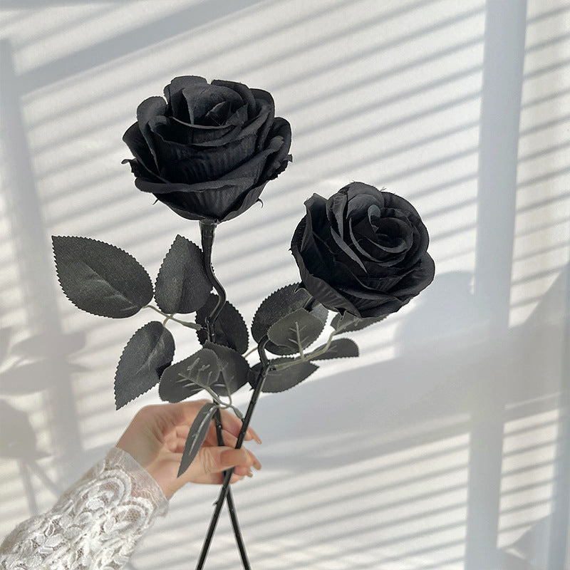 Stunning Black Rose Faux Flowers for Halloween - Gothic Dark Rose Décor, Perfect for Themed Events & Photography Props