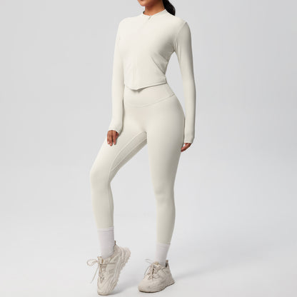 High Waisted Tight Yoga Pants and Long Sleeve Zip Jacket Set Sculpting Sportswear for Comfort and Performance