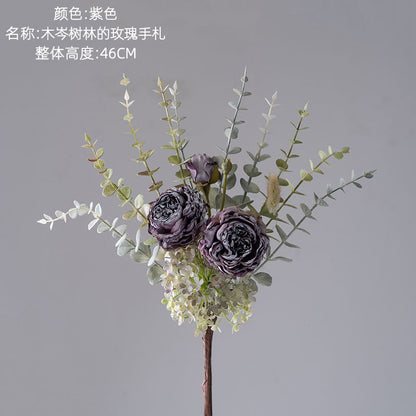 Wooden Forest-Inspired Rose Bouquet – Lifelike Artificial Flowers for Elegant Home Décor, INS-Style Greenery Crafting - MW89105