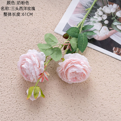 Elegant European-Style 3-Head Peony and Western Rose Artificial Flower Arrangement for Home Decor, Wedding Celebrations, and Wall Art - MW51010