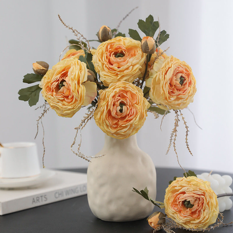 Set of 2 Faux Peony Bouquets with Edged Lotus Delicacy - Elegant Decor for Living Rooms, Vibrant Dried Floral Arrangements for Home Decoration