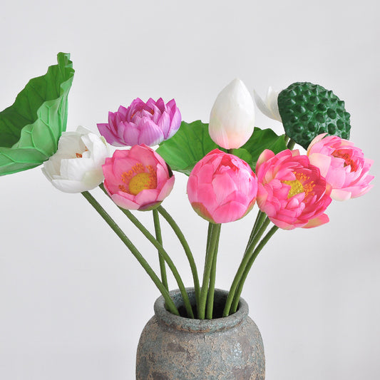 Realistic Lotus Flower Artificial Arrangement - Soft Silicone Faux Lotus with Lush Leaves for Stunning Home Décor, Wedding Centerpieces, and Garden Decorations